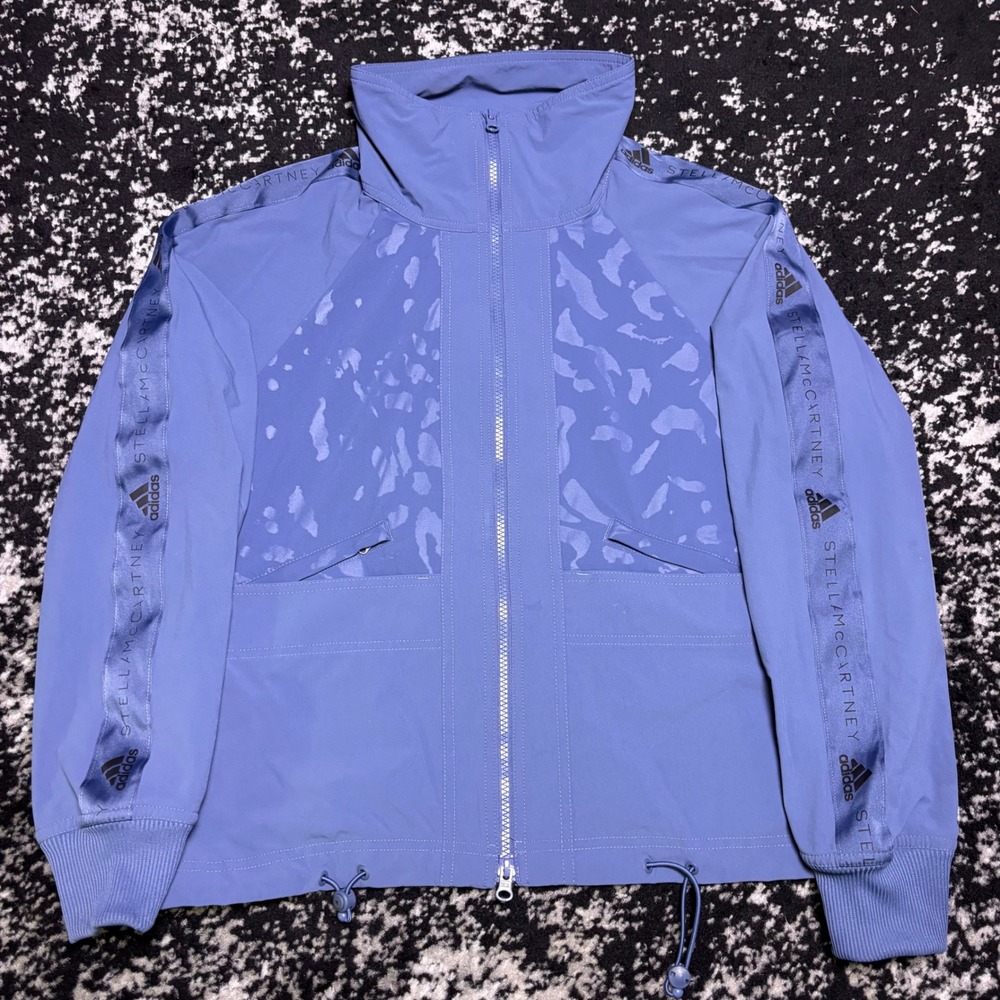 Adidas Stella McCartney Blue Leopard Print Windbreaker Jacket EA2560 Womens XS